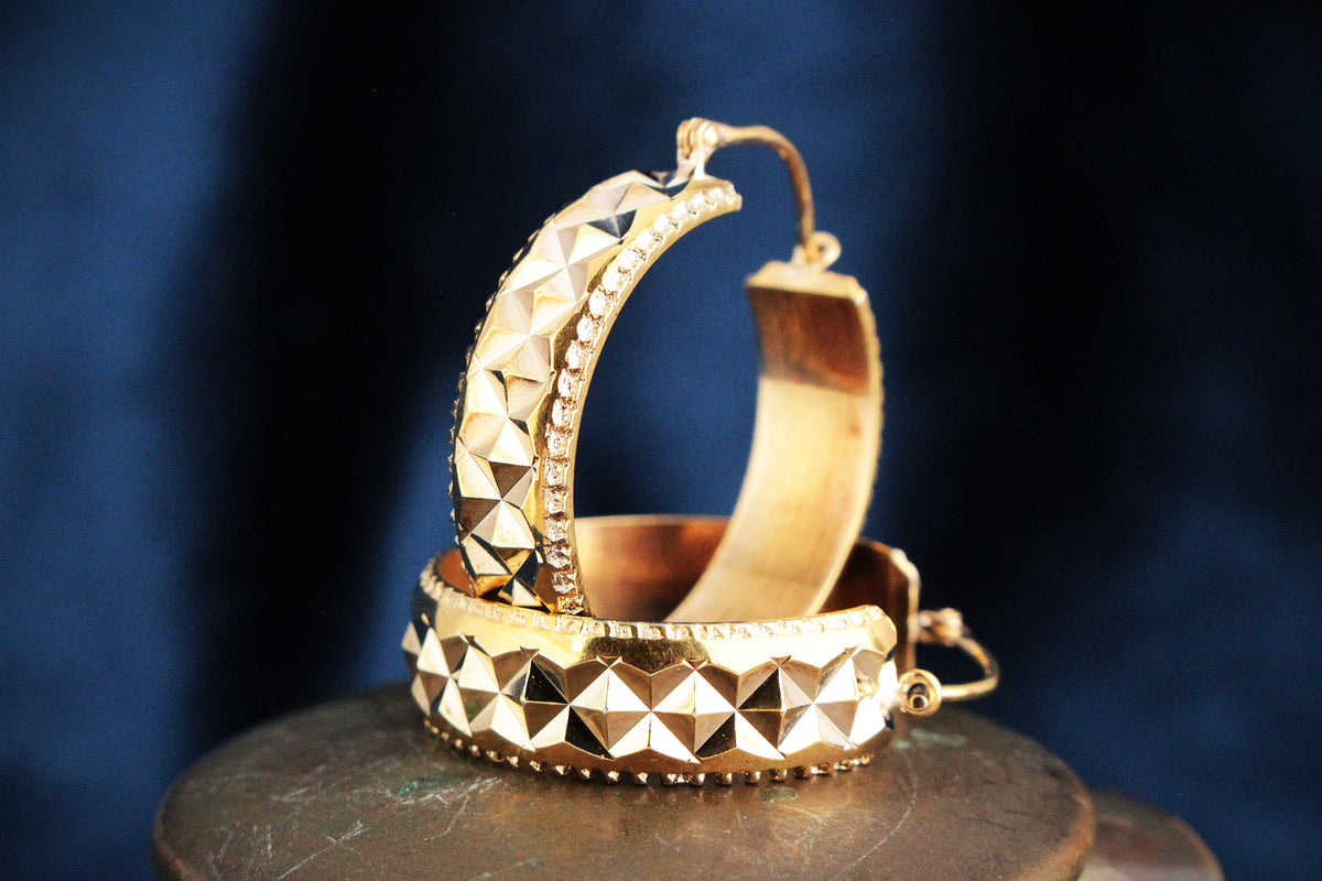 ANTIQUE EDWARDIAN TEXTURED 9ct GOLD HOOP EARRINGS