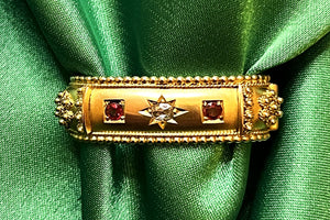 ANTIQUE EDWARDIAN DIAMOND & GARNET SCARF CLIP 9ct GOLD