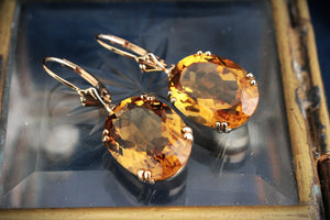 VINTAGE CITRINE EARRINGS 9ct GOLD