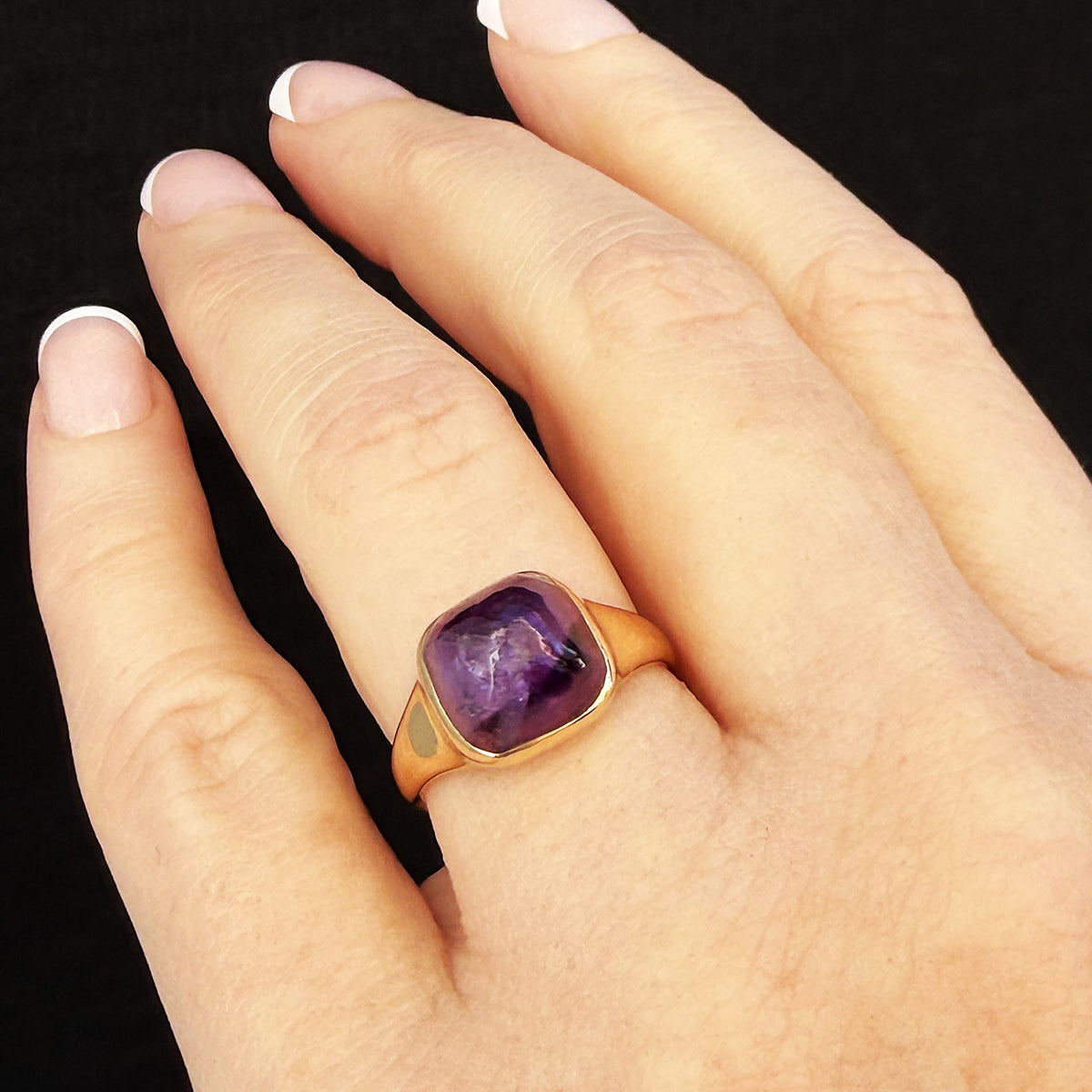ANTIQUE EDWARDIAN SUGARLOAF AMETHYST RING 18ct GOLD