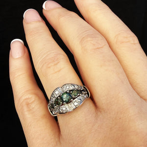 VINTAGE c1940 GREEN SAPPHIRE & DIAMOND RING 14ct GOLD