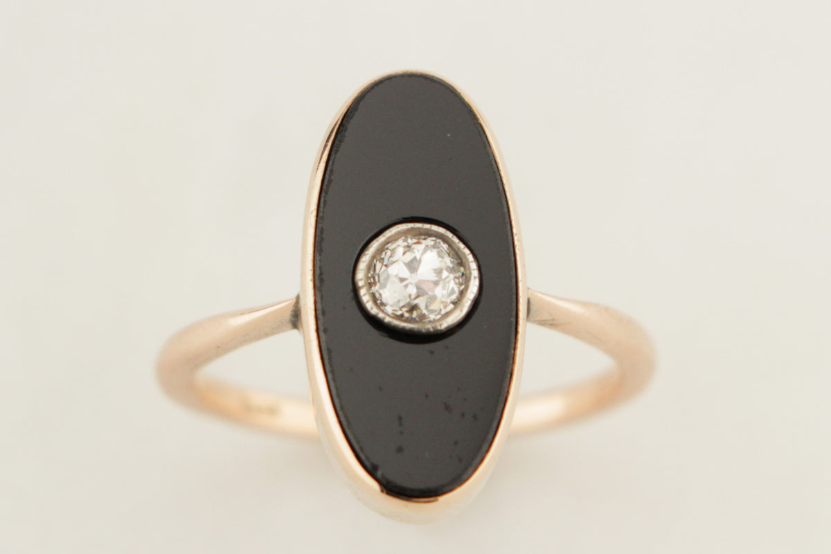 ANTIQUE EDWARDIAN c1900 DIAMOND & ONYX RING 9ct ROSE GOLD