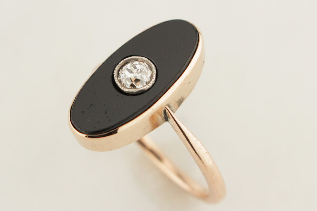 ANTIQUE EDWARDIAN c1900 DIAMOND & ONYX RING 9ct ROSE GOLD