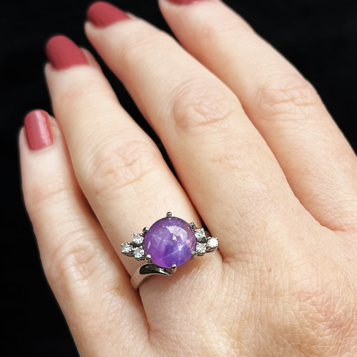 VINTAGE STAR SAPPHIRE &amp; DIAMOND RING 18ct GOLD