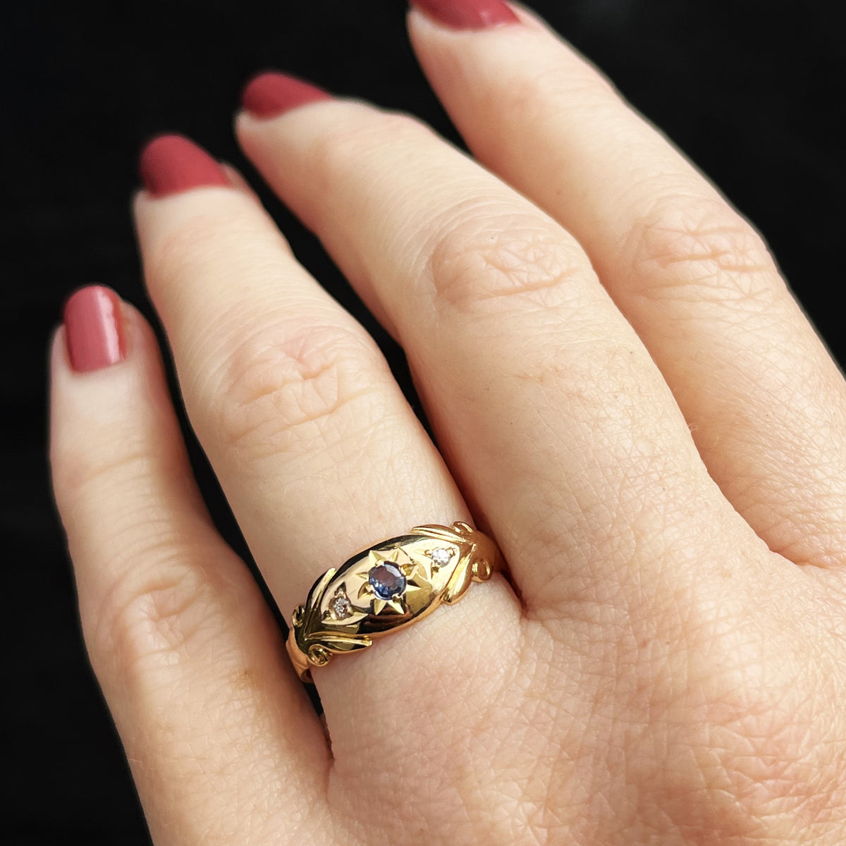 ANTIQUE EDWARDIAN SAPPHIRE &amp; DIAMOND RING 18ct GOLD