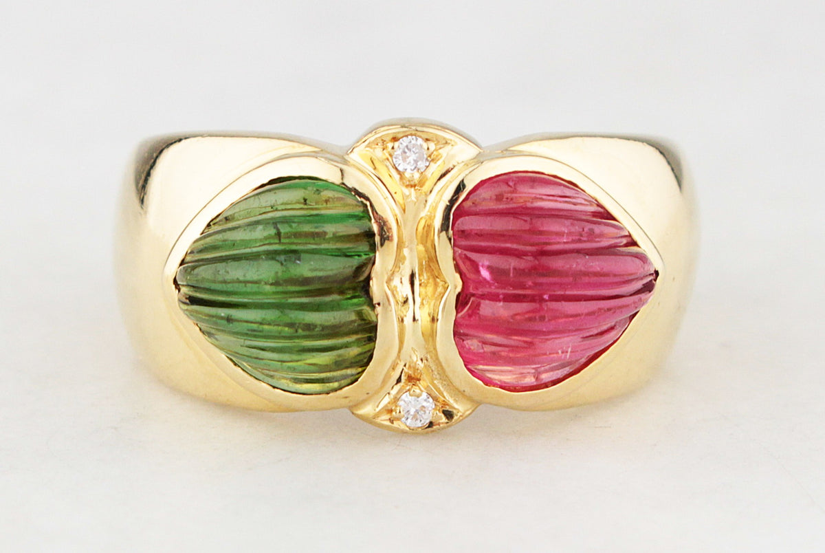VINTAGE c1980's TOURMALINE &amp; DIAMOND RING 18ct GOLD