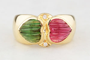 VINTAGE c1980's TOURMALINE & DIAMOND RING 18ct GOLD