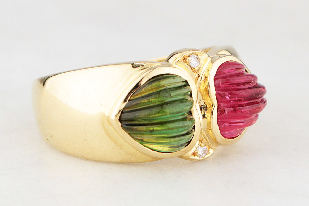 VINTAGE c1980's TOURMALINE &amp; DIAMOND RING 18ct GOLD