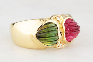 VINTAGE c1980's TOURMALINE & DIAMOND RING 18ct GOLD