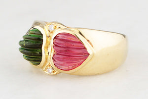 VINTAGE c1980's TOURMALINE & DIAMOND RING 18ct GOLD