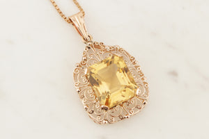 VINTAGE 14.6ct CITRINE PENDANT 9ct YELLOW GOLD