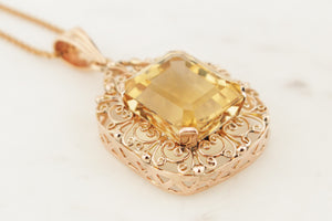 VINTAGE 14.6ct CITRINE PENDANT 9ct YELLOW GOLD