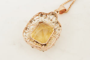 VINTAGE 14.6ct CITRINE PENDANT 9ct YELLOW GOLD