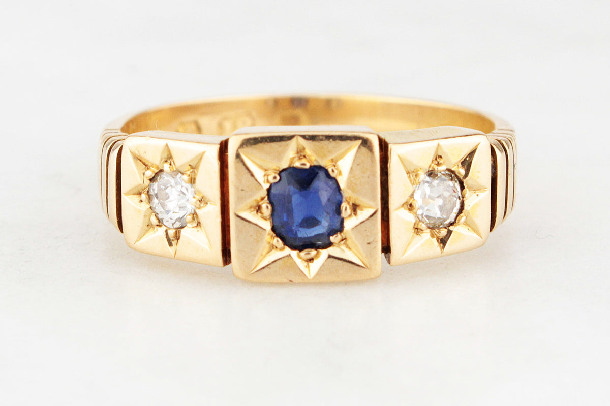 ANTIQUE VICTORIAN c1860 SAPPHIRE &amp; DIAMOND RING IN 18ct GOLD