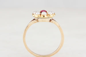 ANTIQUE EDWARDIAN RUBY & SEED PEARL RING 9ct GOLD