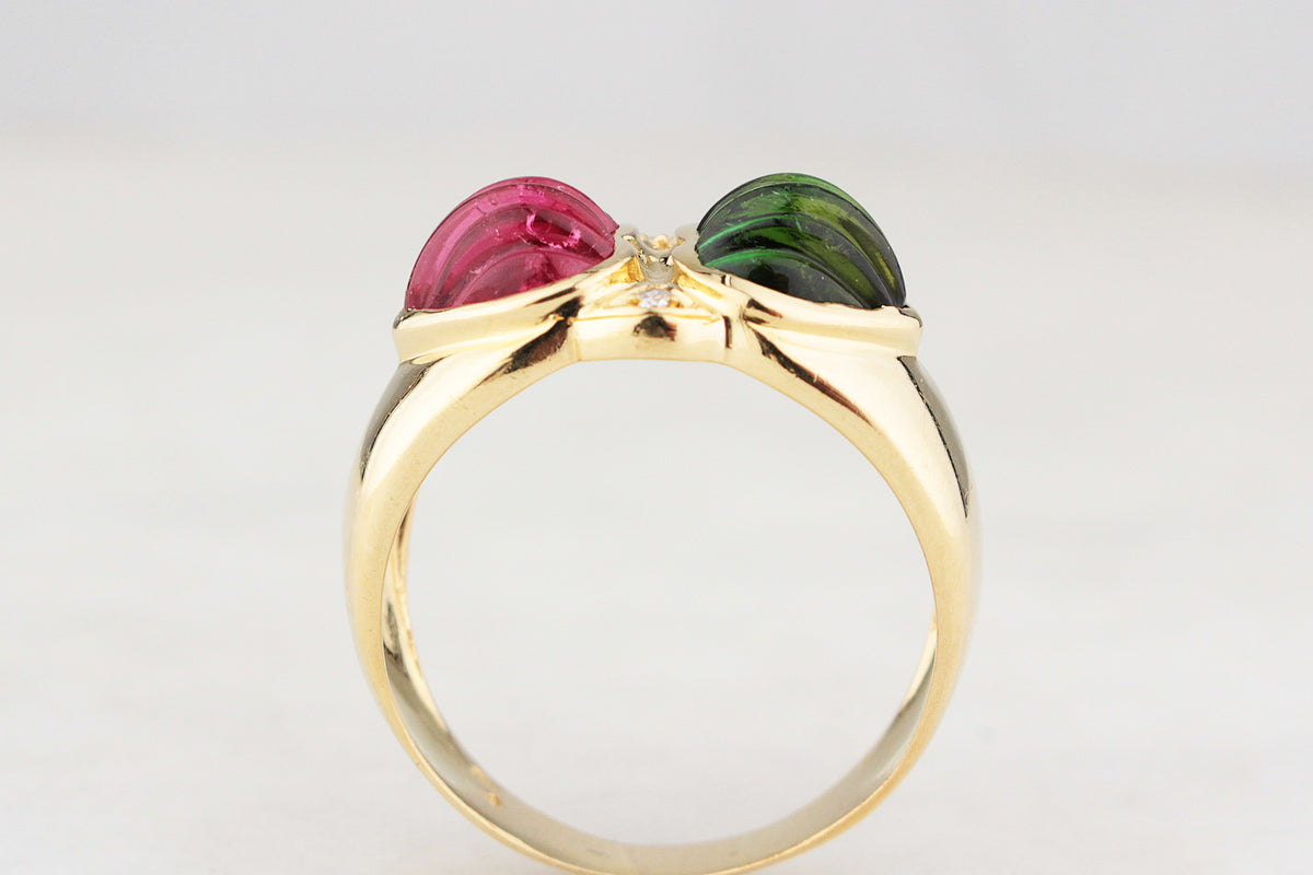 VINTAGE c1980's TOURMALINE &amp; DIAMOND RING 18ct GOLD