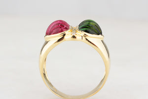 VINTAGE c1980's TOURMALINE & DIAMOND RING 18ct GOLD