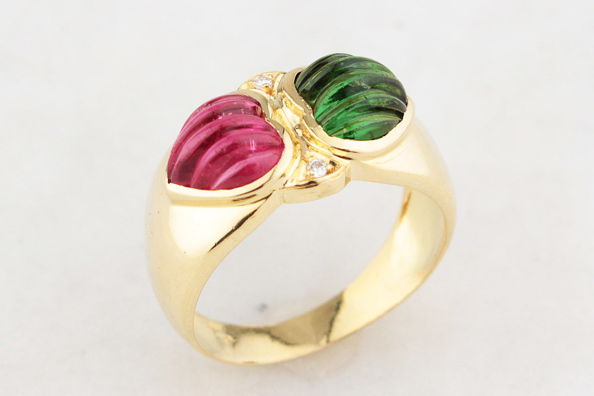 VINTAGE c1980's TOURMALINE &amp; DIAMOND RING 18ct GOLD