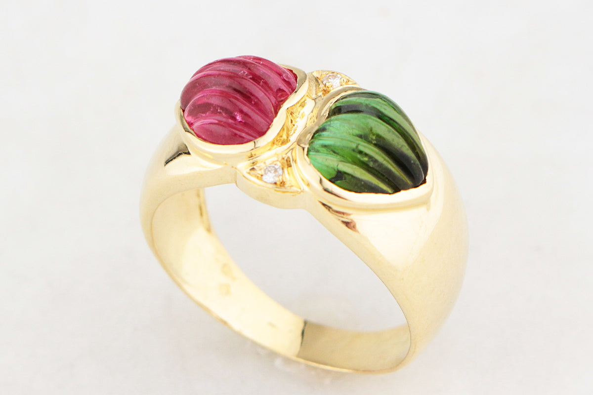 VINTAGE c1980's TOURMALINE &amp; DIAMOND RING 18ct GOLD
