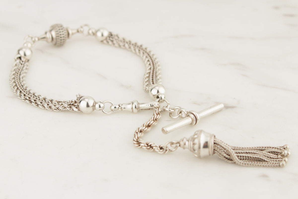 ANTIQUE VICTORIAN c1860 STERLING SILVER ALBERTINA BRACELET