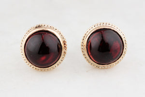 VINTAGE CABOCHON GARNET EARRINGS 9ct GOLD