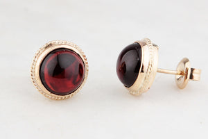 VINTAGE CABOCHON GARNET EARRINGS 9ct GOLD