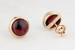 VINTAGE CABOCHON GARNET EARRINGS 9ct GOLD