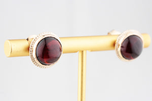 VINTAGE CABOCHON GARNET EARRINGS 9ct GOLD