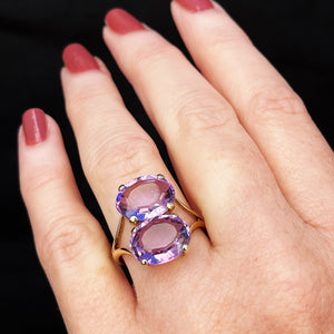 ANTIQUE DOUBLE ROSE de FRANCE AMETHYST RING 9ct GOLD
