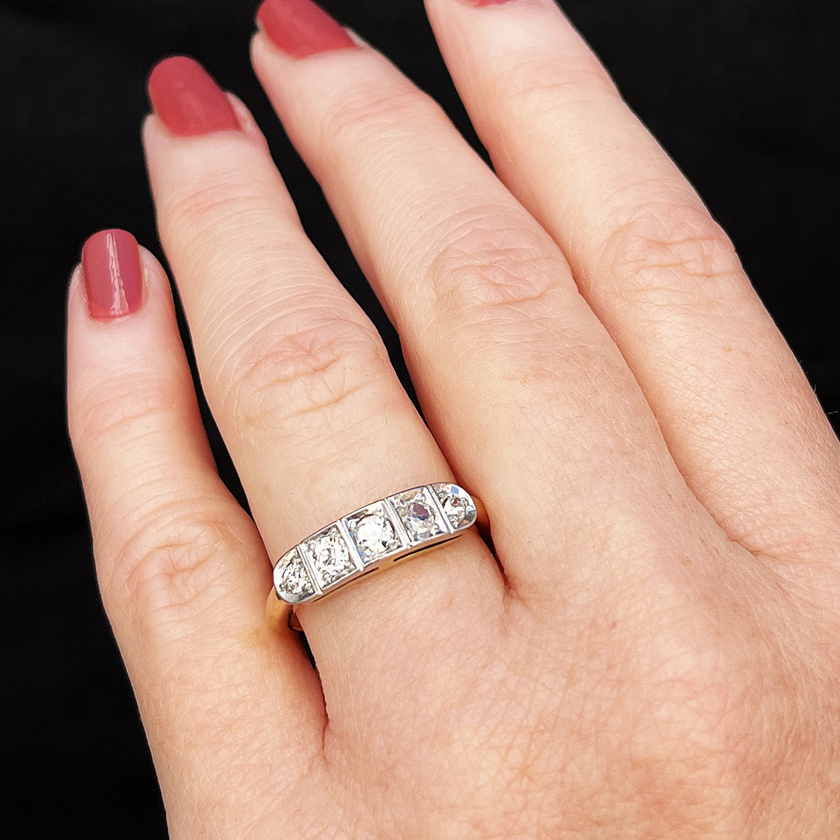 ANTIQUE ART DECO FIVE STONE .63ct  DIAMOND RING 14ct GOLD
