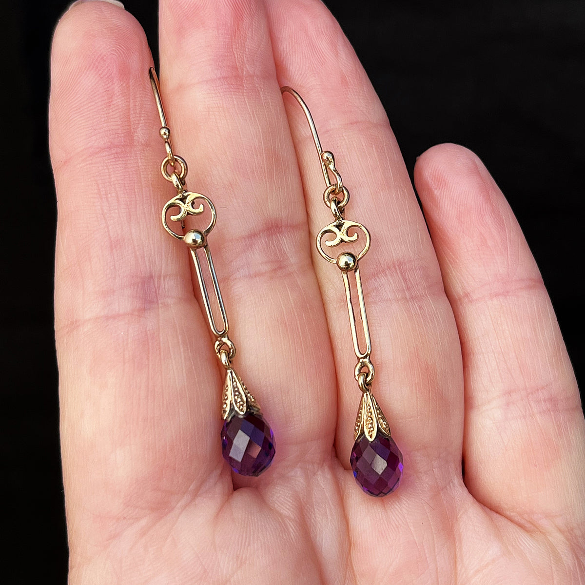 ANTIQUE EDWARDIAN AMETHYST EARRINGS 9ct GOLD