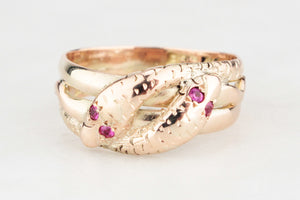 ANTIQUE AUSTRALIAN c1900 SPINEL DOUBLE SNAKE RING 9ct GOLD