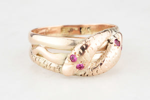 ANTIQUE AUSTRALIAN c1900 SPINEL DOUBLE SNAKE RING 9ct GOLD