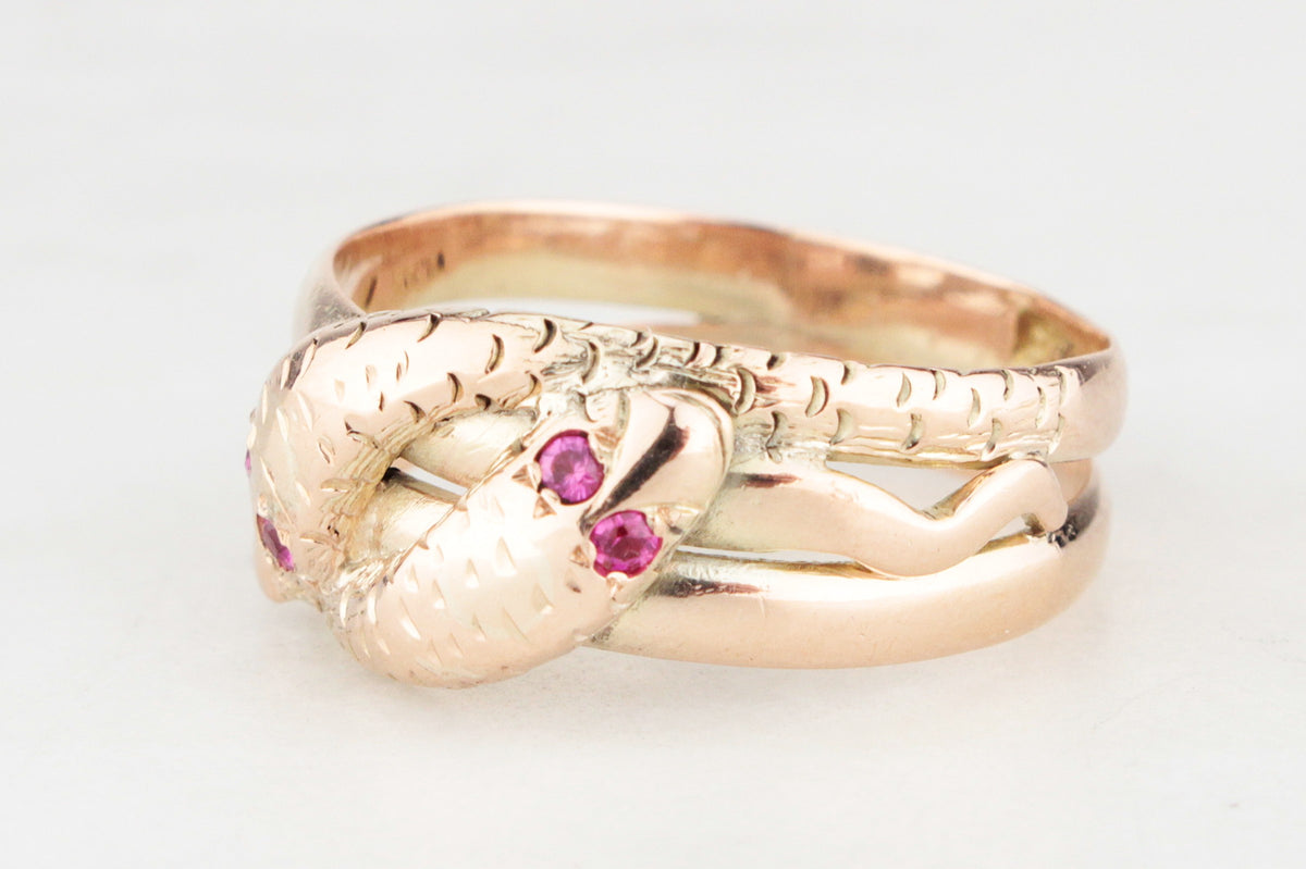 ANTIQUE AUSTRALIAN c1900 SPINEL DOUBLE SNAKE RING 9ct GOLD