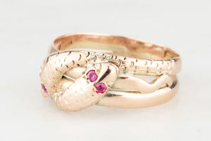 ANTIQUE AUSTRALIAN c1900 SPINEL DOUBLE SNAKE RING 9ct GOLD