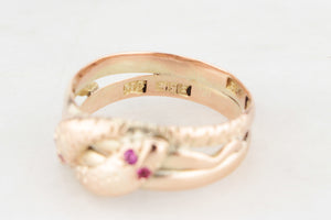 ANTIQUE AUSTRALIAN c1900 SPINEL DOUBLE SNAKE RING 9ct GOLD