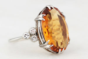 ANTIQUE ART DECO CITRINE & DIAMOND COCKTAIL RING 18ct GOLD