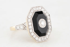MODERN ONYX & DIAMOND RING 14CT GOLD