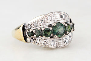 VINTAGE c1940 GREEN SAPPHIRE & DIAMOND RING 14ct GOLD