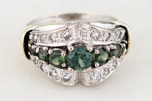 VINTAGE c1940 GREEN SAPPHIRE & DIAMOND RING 14ct GOLD