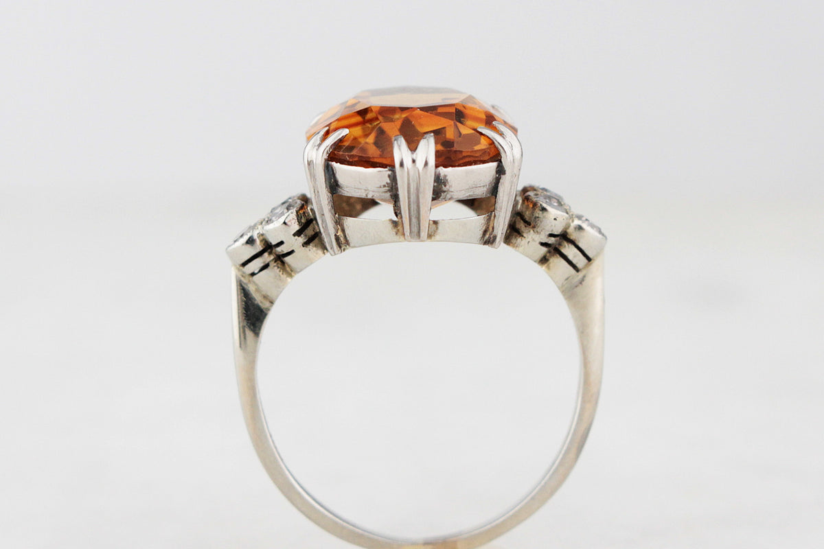 ANTIQUE ART DECO CITRINE & DIAMOND COCKTAIL RING 18ct GOLD