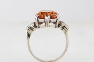 ANTIQUE ART DECO CITRINE & DIAMOND COCKTAIL RING 18ct GOLD