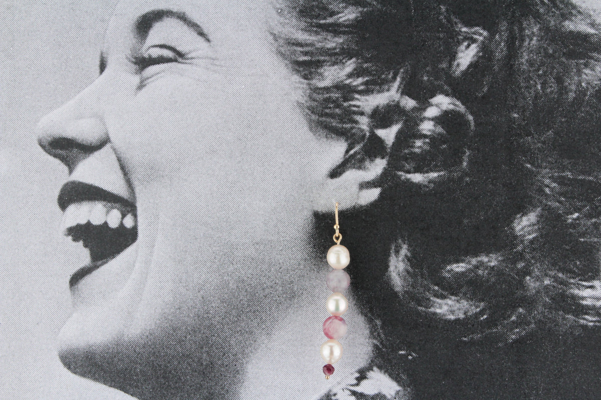 PEARL, TOURMALINE &amp; GARNET EARRINGS 9ct GOLD