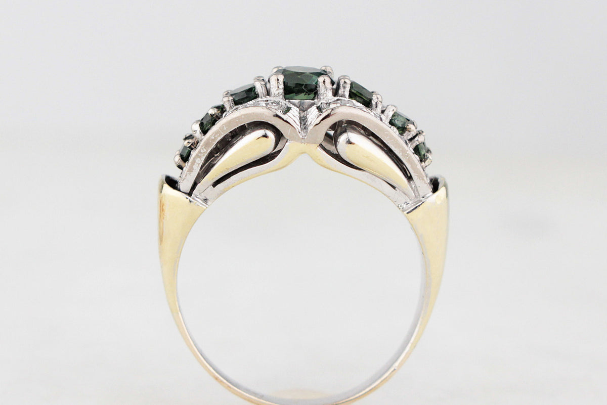 VINTAGE c1940 GREEN SAPPHIRE & DIAMOND RING 14ct GOLD