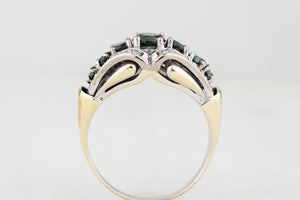 VINTAGE c1940 GREEN SAPPHIRE & DIAMOND RING 14ct GOLD
