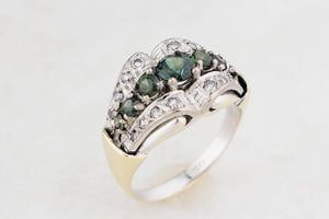 VINTAGE c1940 GREEN SAPPHIRE & DIAMOND RING 14ct GOLD