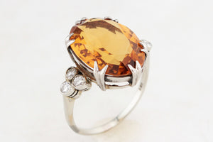 ANTIQUE ART DECO CITRINE & DIAMOND COCKTAIL RING 18ct GOLD