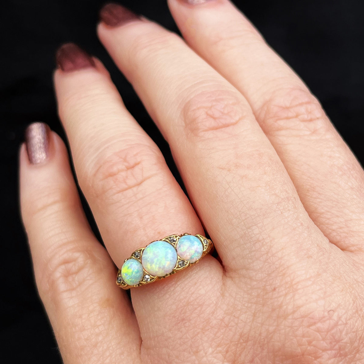 ANTIQUE EDWARDIAN OPAL &amp; DIAMOND RING 18ct GOLD