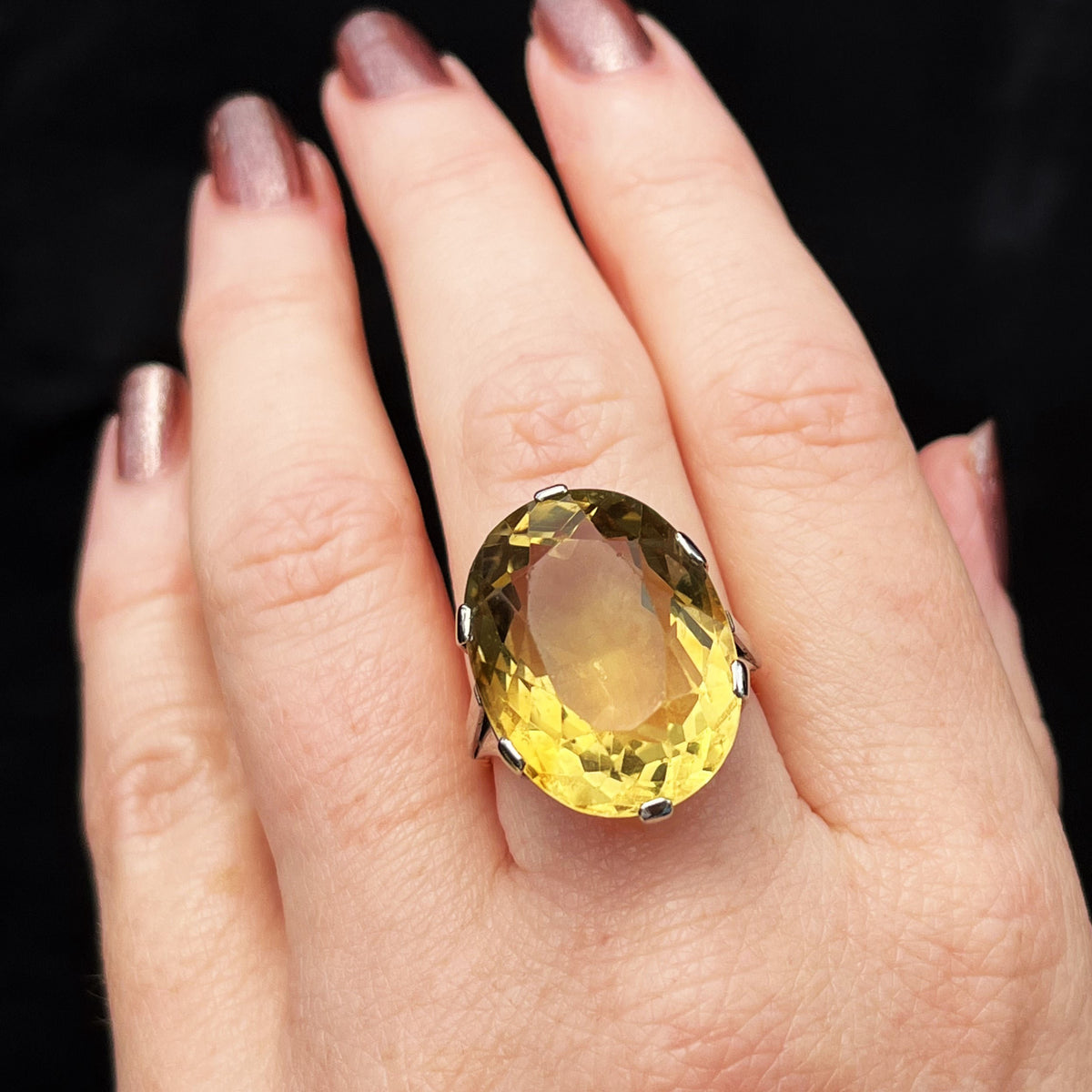 VINTAGE MID CENTURY 24.5ct CITRINE COCKTAIL RING 9ct GOLD