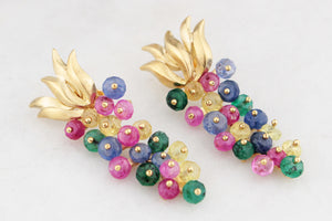 VINTAGE RUBY, SAPPHIRE, EMERALD & CITRINE EARRINGS 18ct GOLD